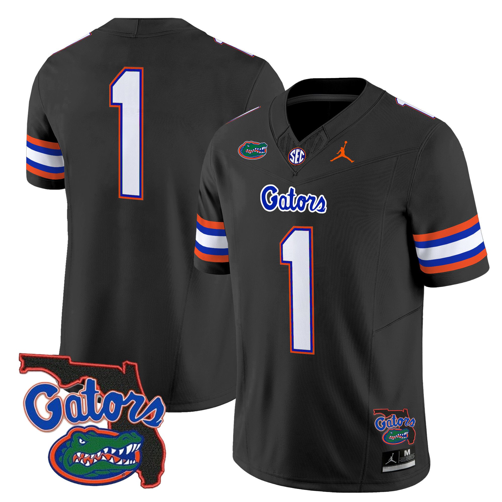 Men Florida Gators #1 No Name Black 2024 Florida Patch Vapor Limited NCAA Jersey style 1